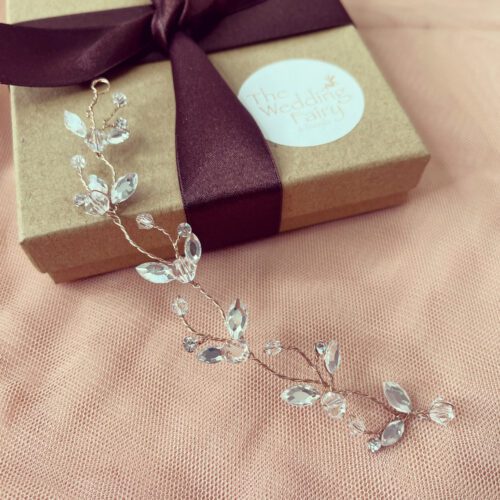 Tessa Short Rose Gold Crystal Wedding Hair Vine