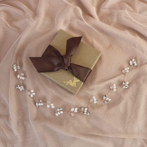 Tasha Long Rose Gold Freshwater Pearl and Crystal Hair Vine