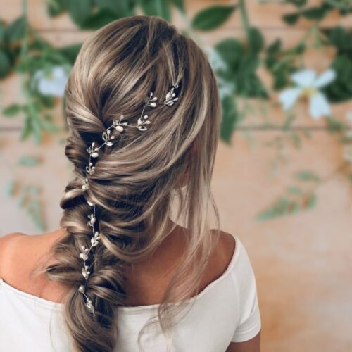 Tasha Long Silver Pearl and Crystal Hair Vine