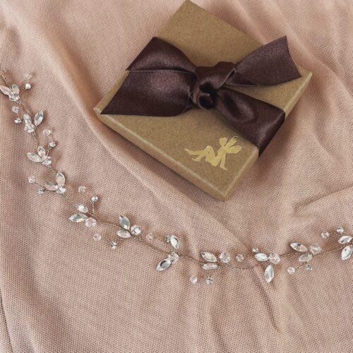 Tessa Long Rose Gold Crystal Wedding Hair Vine