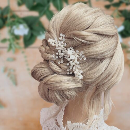 Gloria Silver Leaves Pearl and Crystal Wedding Hair Comb