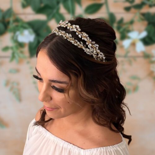 Ava Pearl and Crystal Gold Bridal Headband