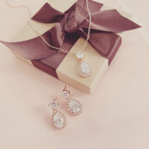Club Classic Rose Gold Crystal Wedding Jewellery Set