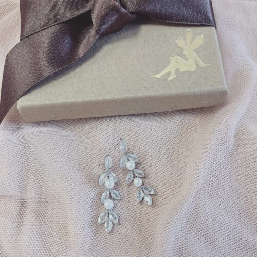 Fliss Silver Pearl and Crystal Bridal Earrings